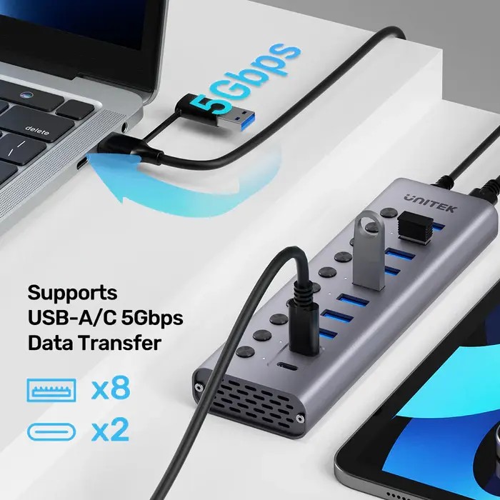 H1315B, UNITEK, USB HUB, 10-in-1 USB-C 5Gbps Hub