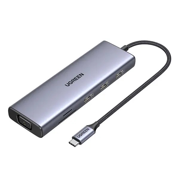 CM498, UGREEN, USB HUB, USB-C, USB, HDMI, VGA, RJ45, SD, TF, Hub, Gray
