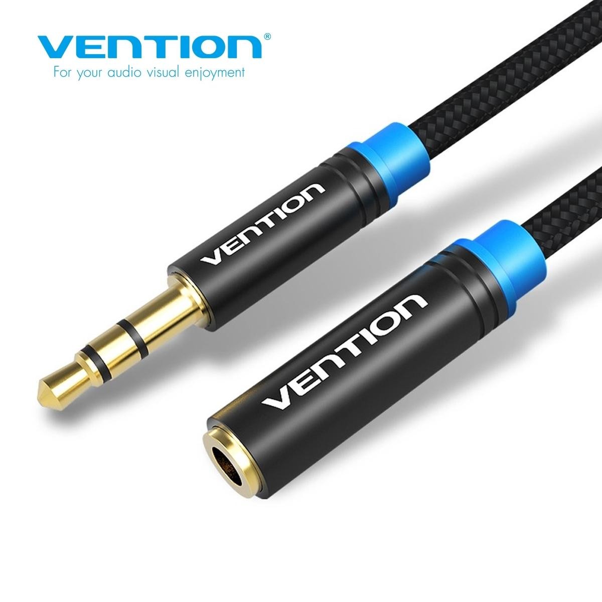 VAB-B06-B200-M, Vention Cotton Braided 3.5mm Audio Extension კაბელი 2M Black Metal Type